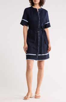 Rickrack Trim Short Sleeve Shirtdress