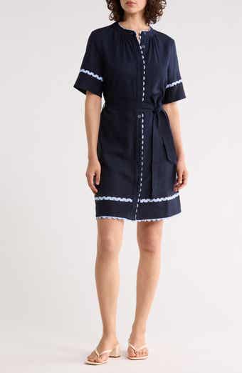Rickrack Trim Short Sleeve Shirtdress