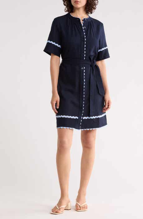 Rickrack Trim Short Sleeve Shirtdress