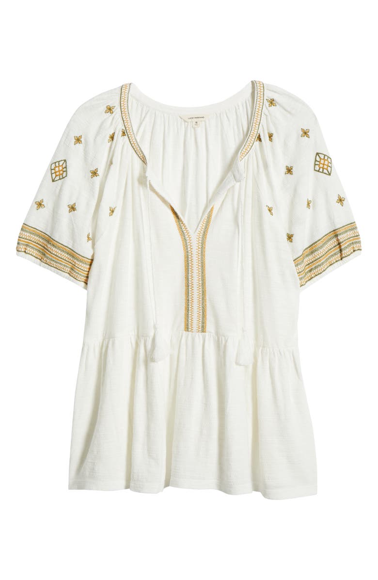 Lucky Brand Easy Embroidered Cotton Babydoll Top, Alternate, color,