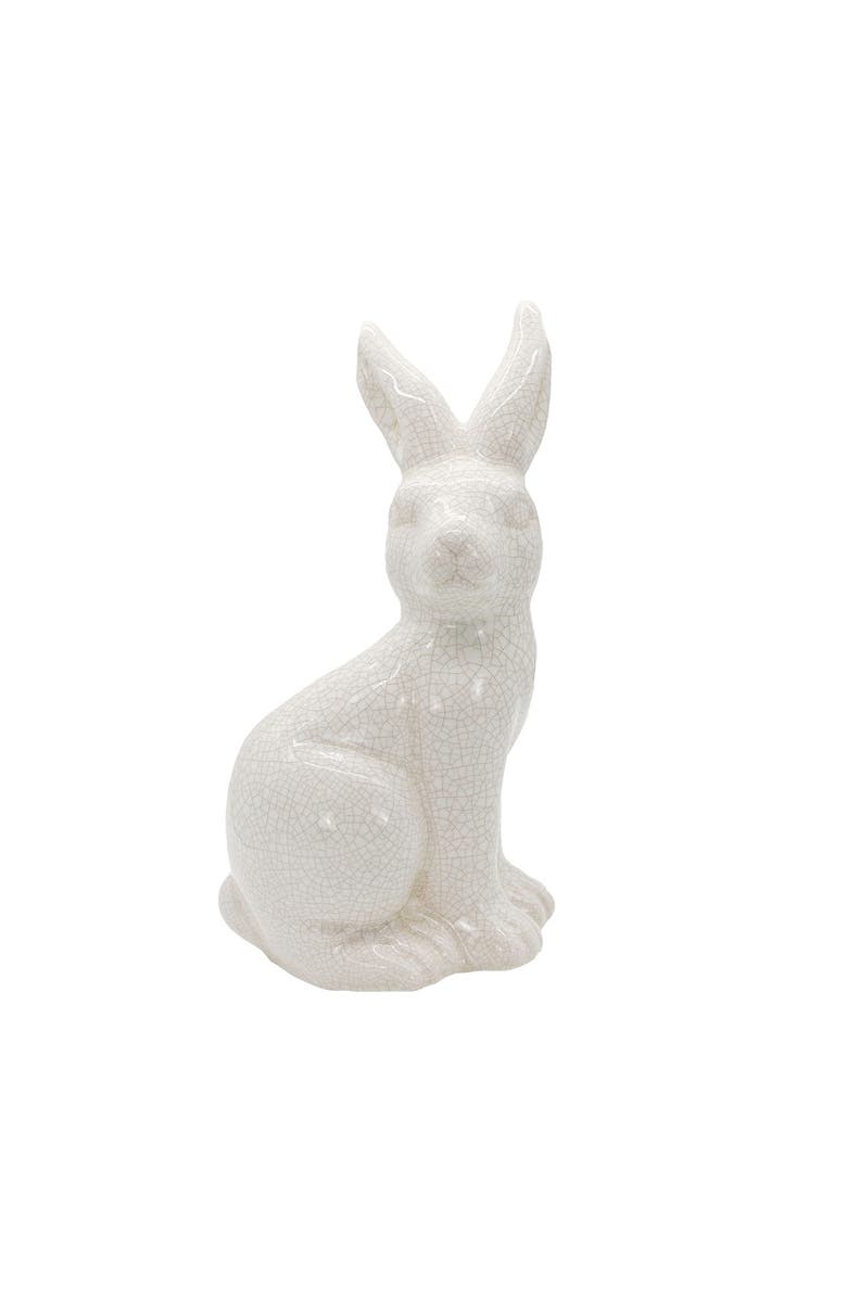 Foreside Home and Garden Vintage Crackle Bunny Figure White Stoneware, Main, color, White