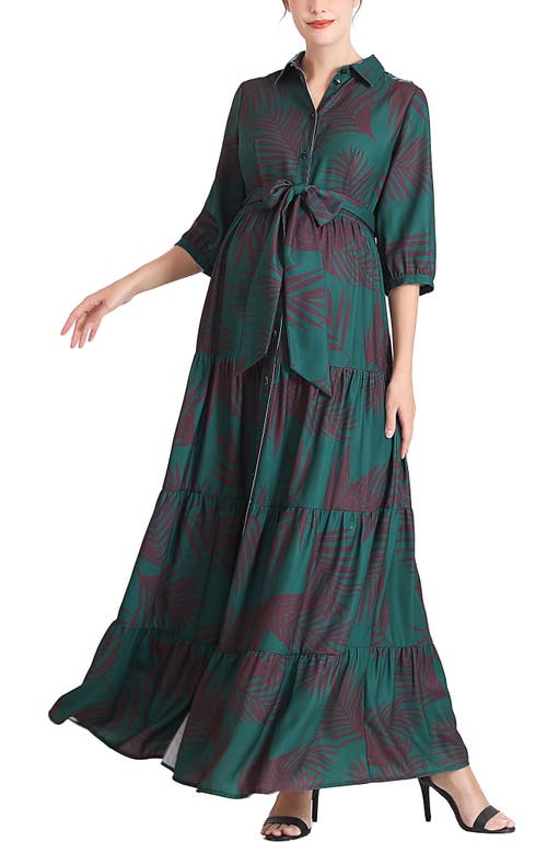 Kimi & Kai Abree Button Front Maternity Nursing Maxi Dress In Green