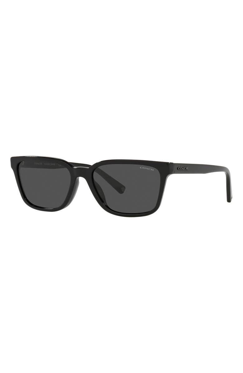 COACH 57mm Rectangular Sunglasses, Alternate, color, Black / Dark Grey Solid