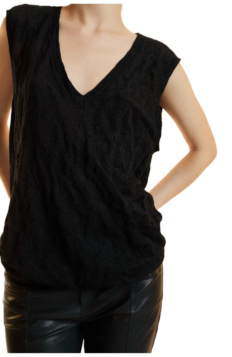 Cynthia Rowley Crinkle Knit Sleeveless Top, Alternate, color, Black