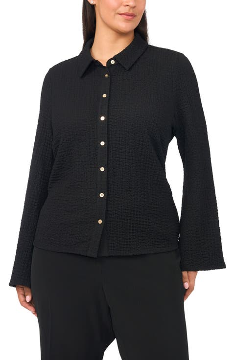Flare Sleeve Knit Button-Up Shirt