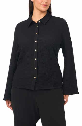 Flare Sleeve Knit Button-Up Shirt