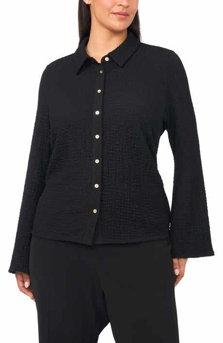 Flare Sleeve Knit Button-Up Shirt