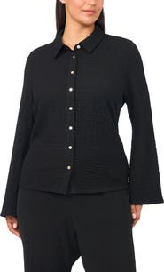 Halogen® Flare Sleeve Knit Button-Up Shirt