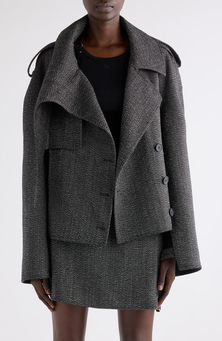 Courrèges Oblique Caviar Wool Coat, Main, color, Black/ Heritage White