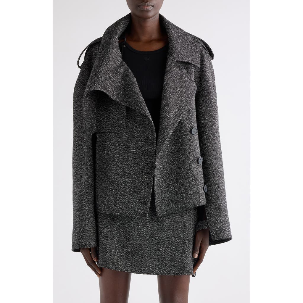 Courrèges Oblique Caviar Wool Coat In Gray