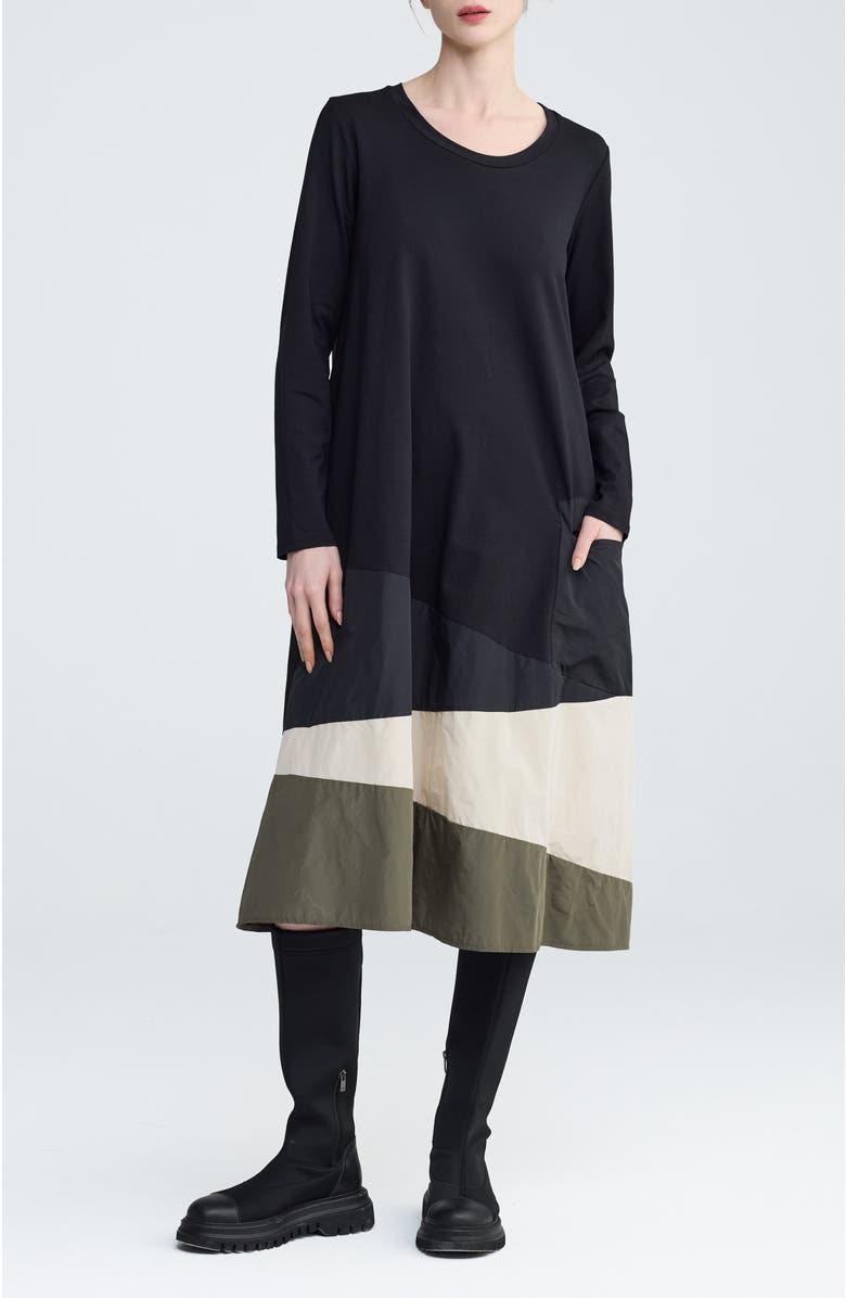 LUUKAA Muriel Colorblock Jersey Dress, Main, color, Black