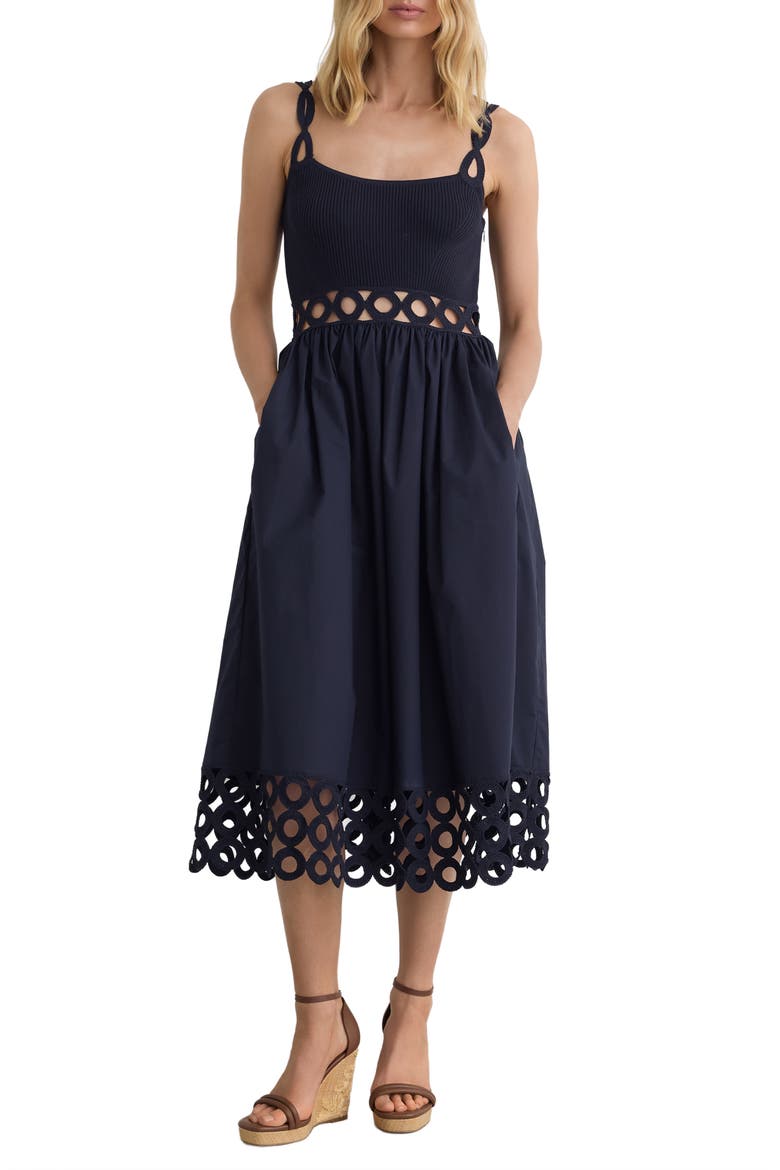 Rita Cutout Sleeveless Midi Dress, Main, color, NAVY
