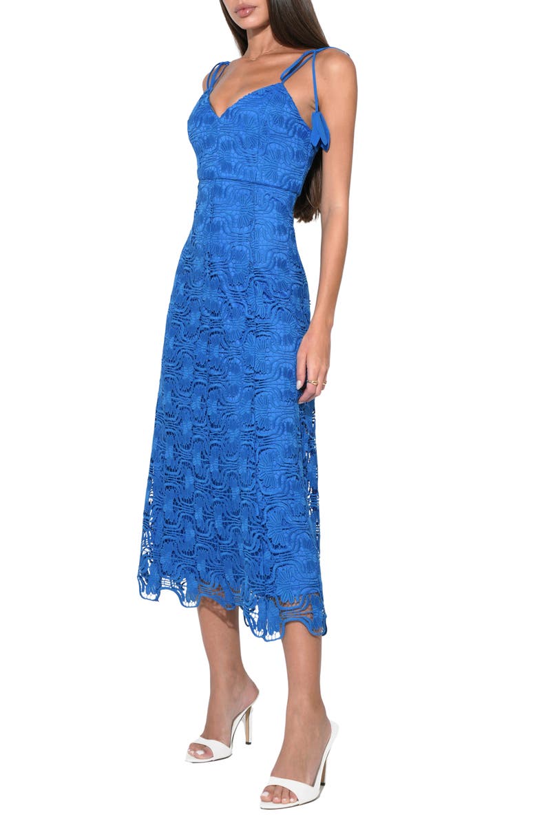 Adelyn Rae Blair Floral Embroidery Tie Strap Midi Dress, Alternate, color, Royal Blue