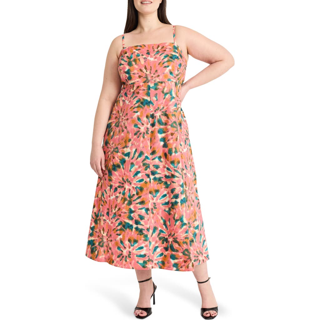 Shop The Good Journey Floral Sleeveless Cotton Smocked Back Midi Dress