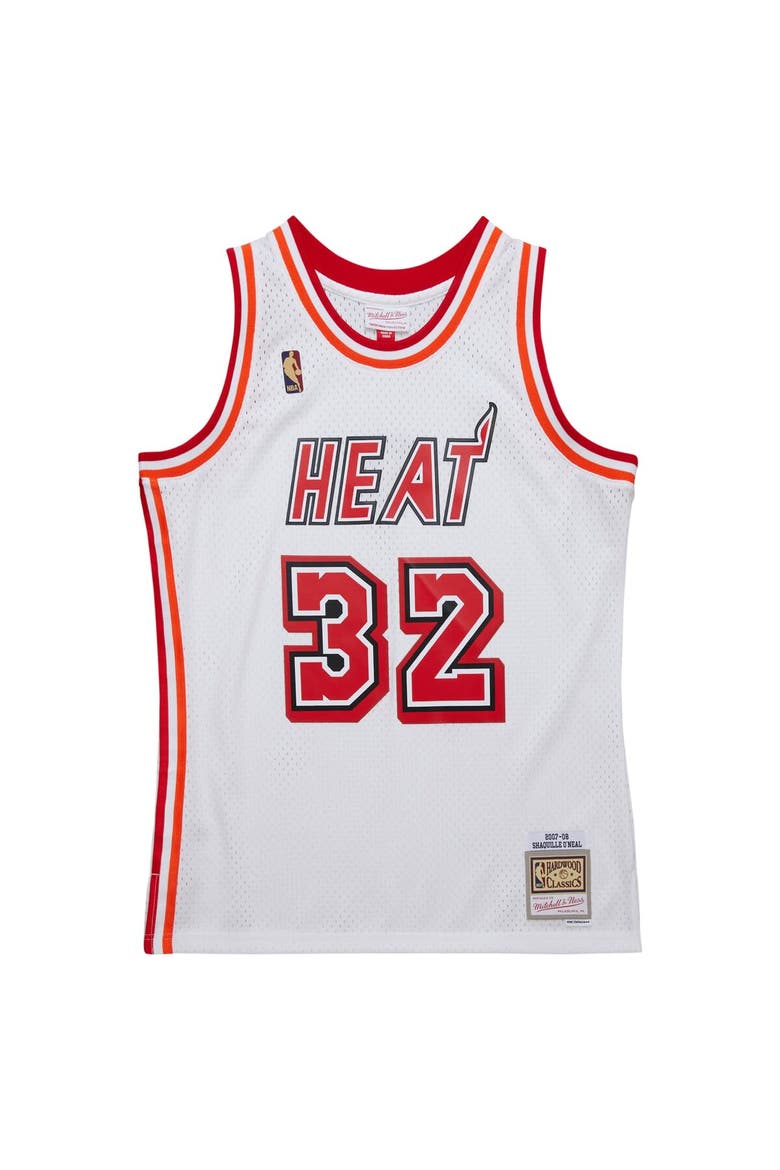 Men's Mitchell & Ness Shaquille O'Neal White Miami Heat 2007/08 Hardwood Classics Swingman Jersey, Alternate, color, White