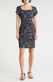 Connected Apparel Floral Tulip Sleeve Sheath Dress