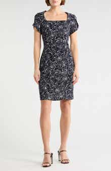Connected Apparel Floral Tulip Sleeve Sheath Dress