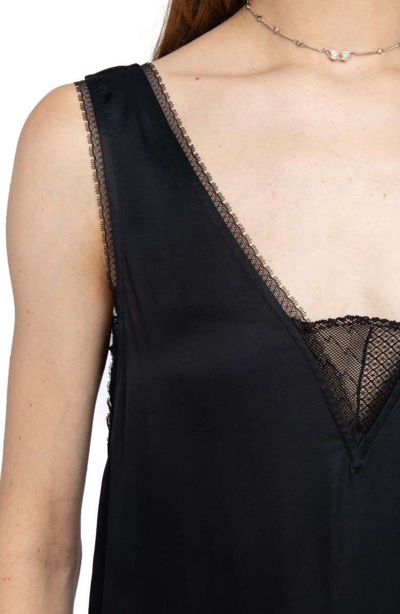 Zadig & Voltaire Renzo Lace & Satin Slipdress, Alternate, color, Black