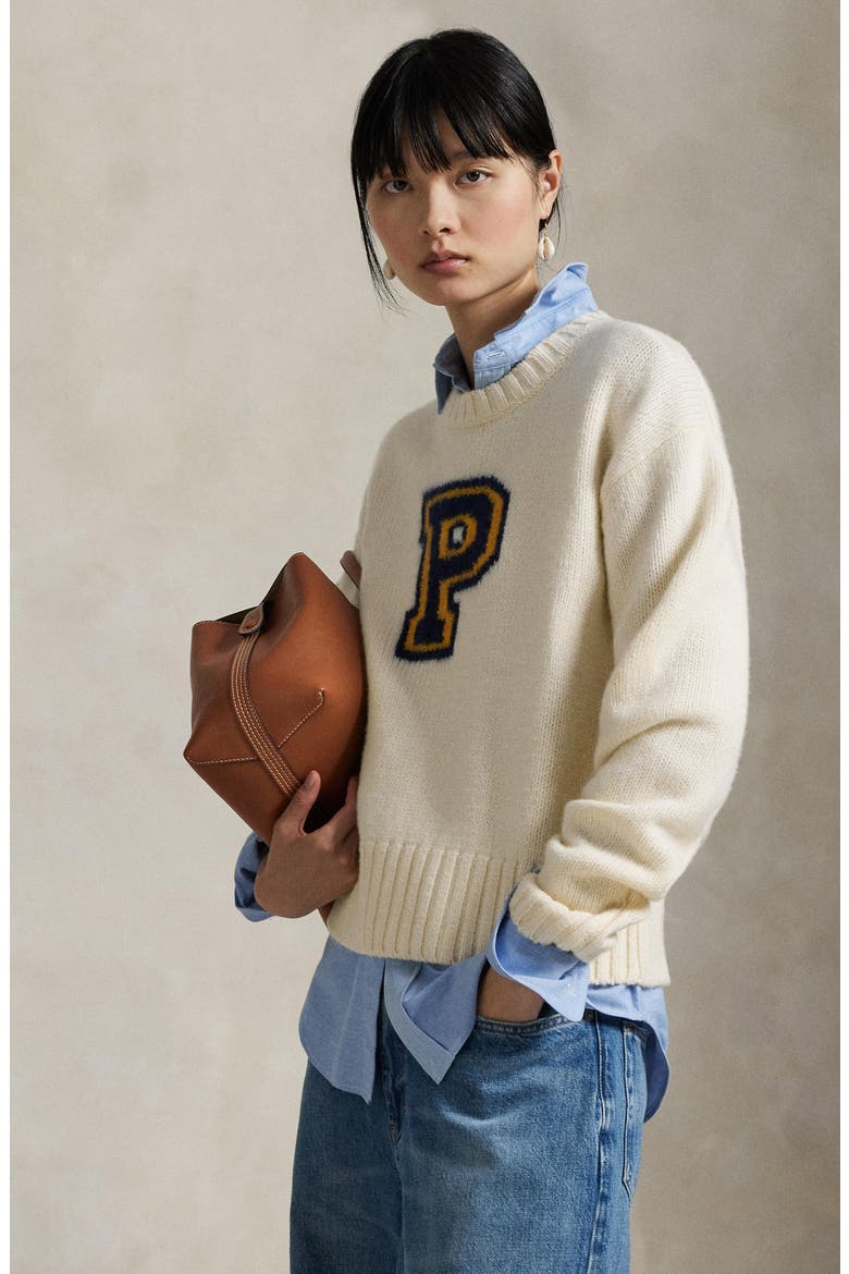 Logo Wool Crewneck Sweater, Alternate, color, CREAM
