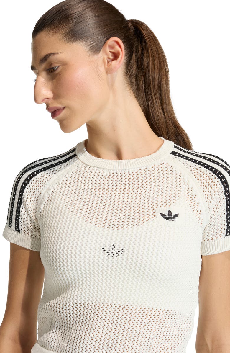 adidas Originals Open Stitch Short Sleeve Crop Sweater, Alternate, color, Off White