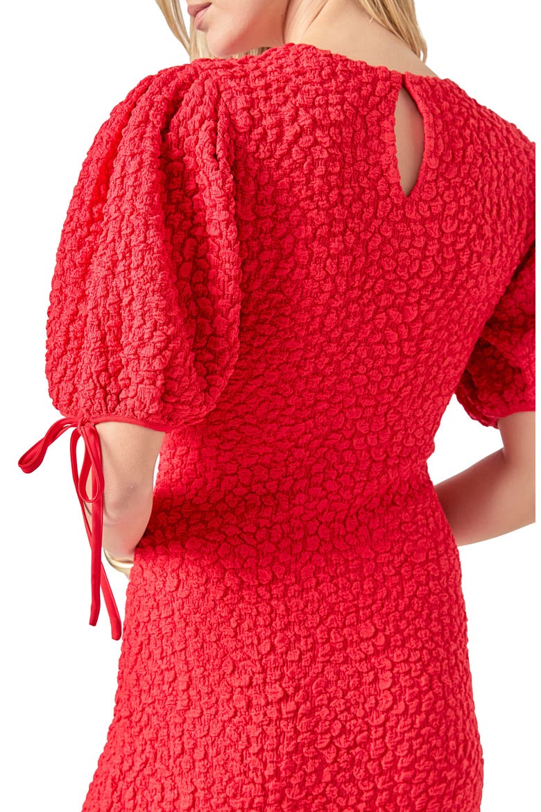 Textured Puff Sleeve Midi Dress, Alternate, color, RED