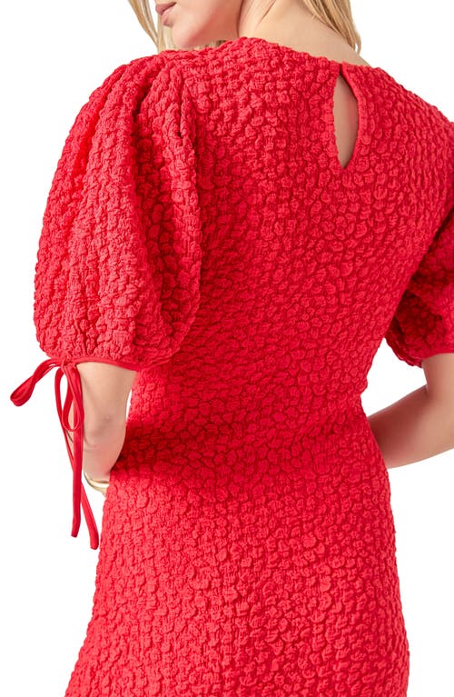 English Factory Textured Puff Sleeve Midi Dress In Red