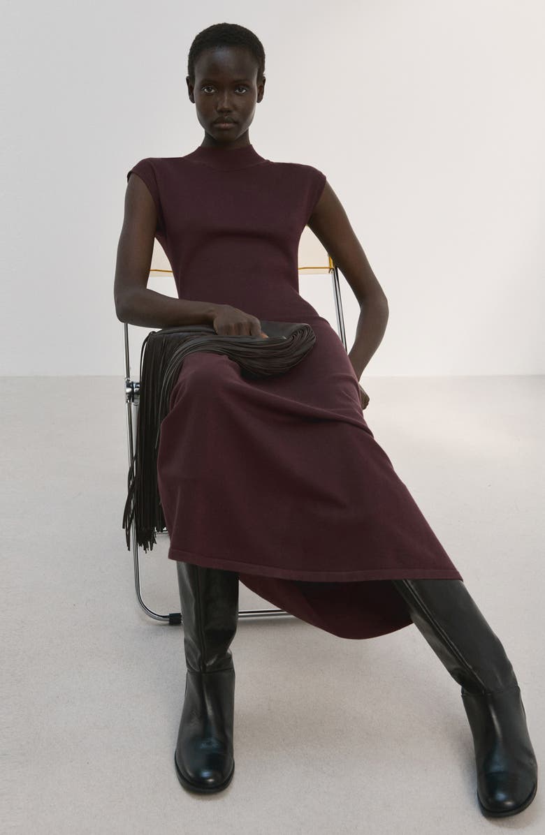 MANGO Mock Neck Midi Sweater Dress, Alternate, color, Chocolate