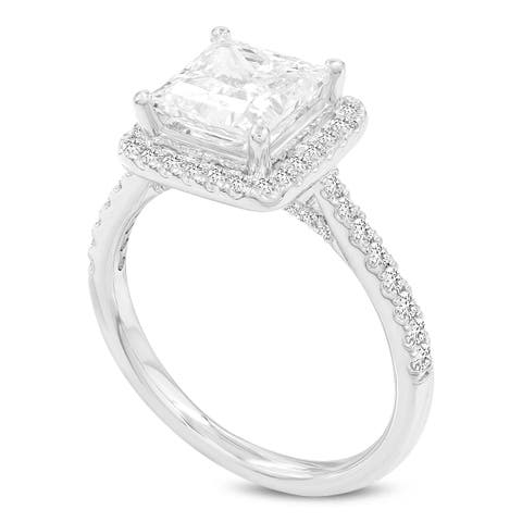 Magdalena 14K White Gold Princess Cut Lab Grown Diamond Halo Engagement Ring - 2.4 Ct
