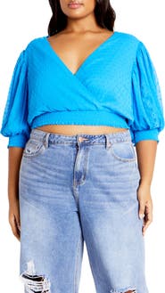 City Chic Dee Swiss Dot Tie Back Crop Top