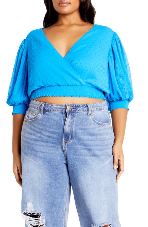 City Chic Dee Swiss Dot Tie Back Crop Top In Blue