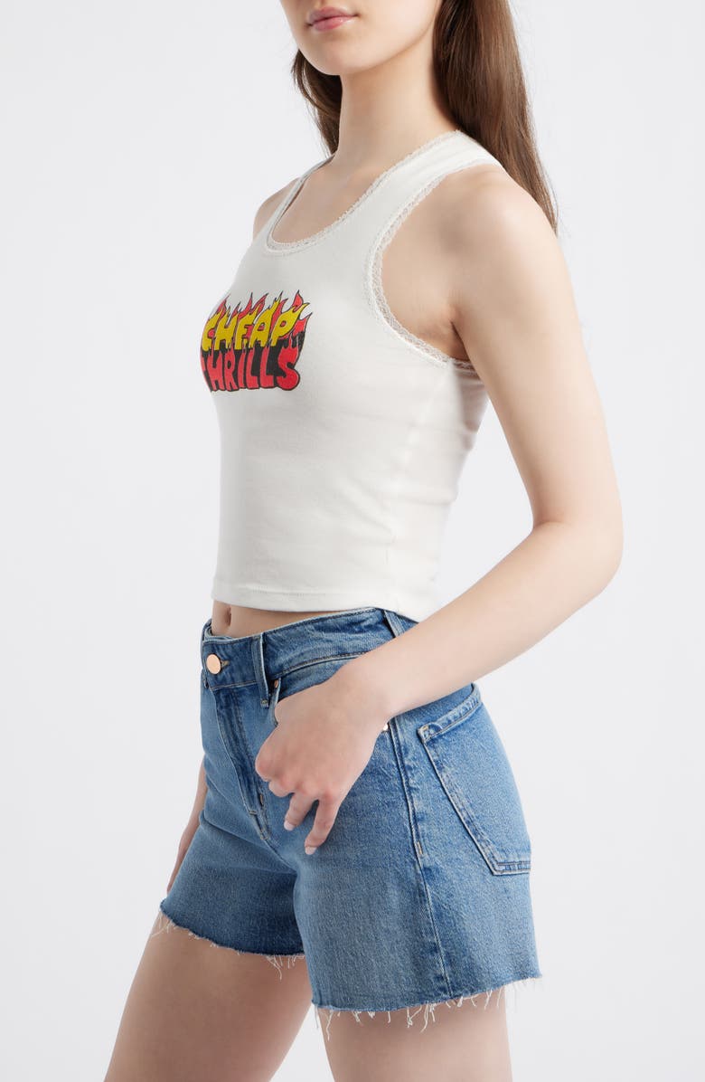 Daydreamer Cheap Thrills Lace Trim Graphic Tank, Alternate, color, Vintage White