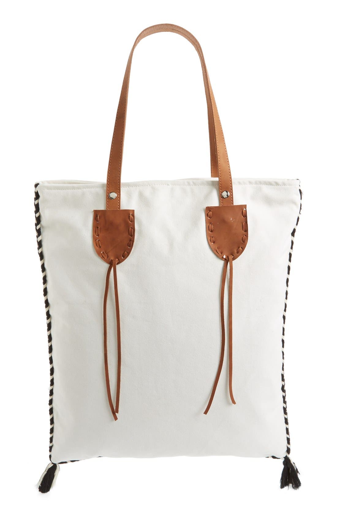 Sole Society Embroidered Vertical Canvas Tote, Alternate, color, 
