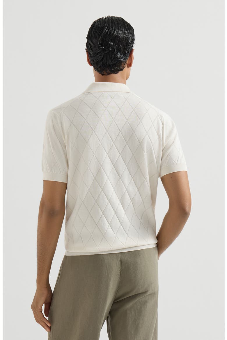 Cotton textured Argyle lightweight knit polo shirt, Alternate, color, White