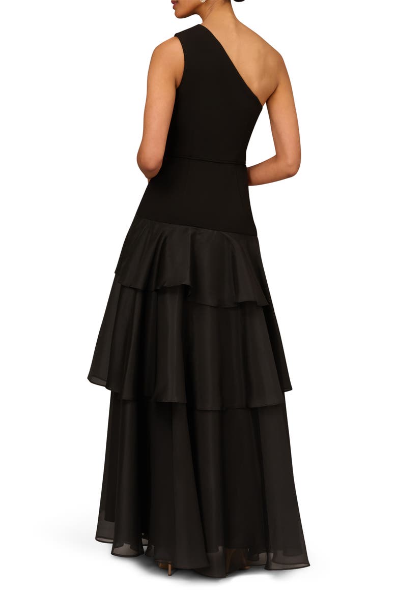 Tiered One-Shoulder Ballgown, Alternate, color, BLACK