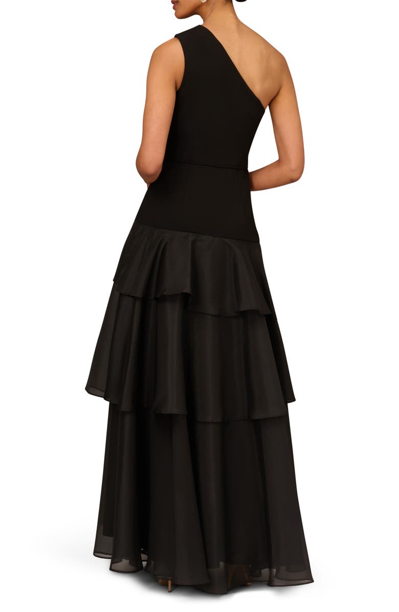Aidan Mattox Tiered One-Shoulder Ballgown, Alternate, color, Black