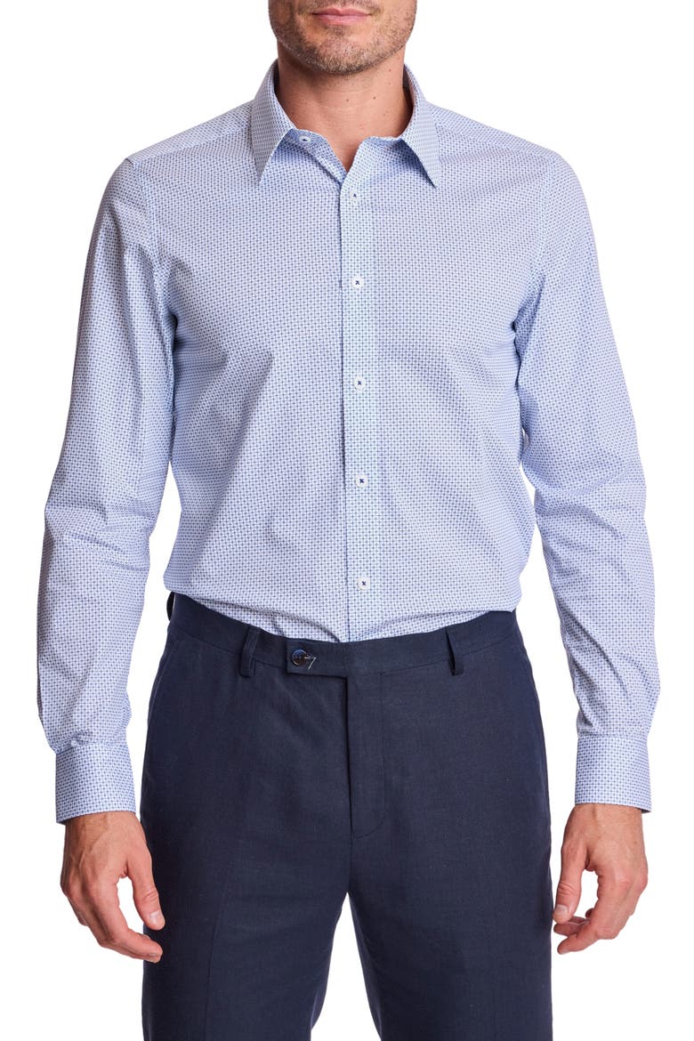 Trim Fit Stretch Cotton Button-Up Shirt, Main, color, BLUE WHITE XS