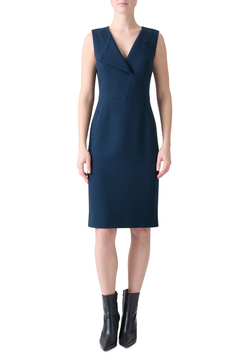 Double Face Wool Crepe Sheath Dress, Main, color, DENIM BLUE