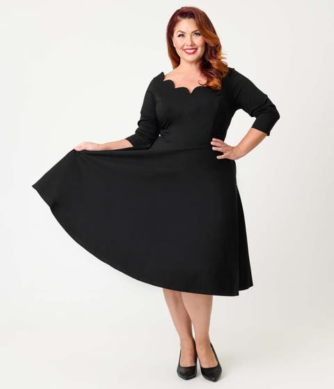Plus Size Scalloped Neck Swing Dress