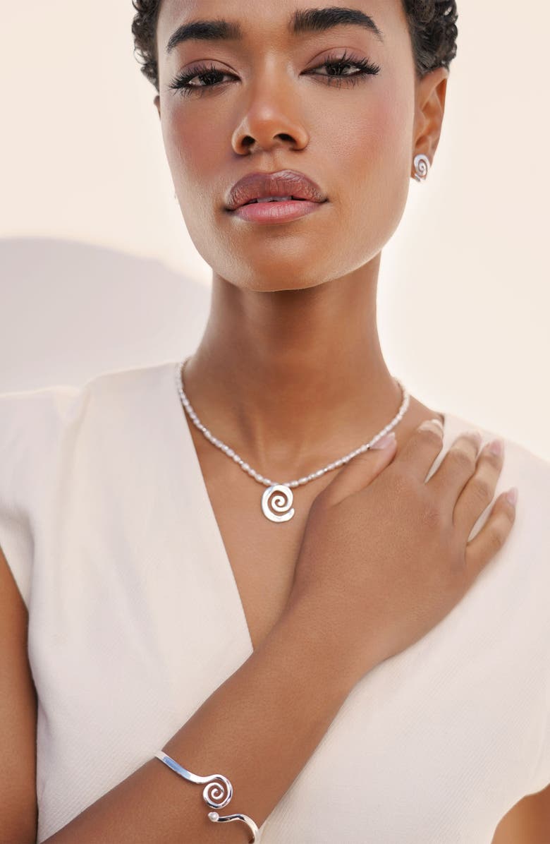 Ettika Aura Swirl Pendant Freshwater Pearl Necklace, Alternate, color, Silver