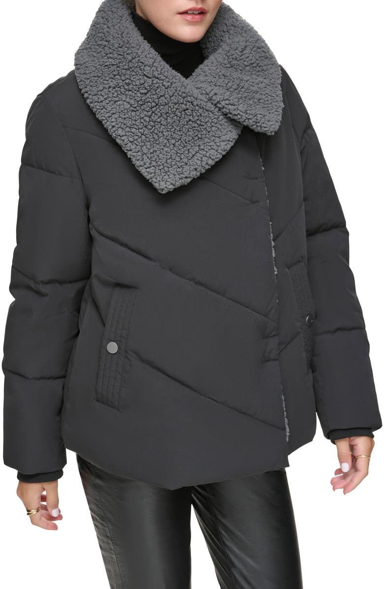 Andrew Marc Valencia Water Resistant Faux Shearling Lined Puffer Jacket, Alternate, color, Black