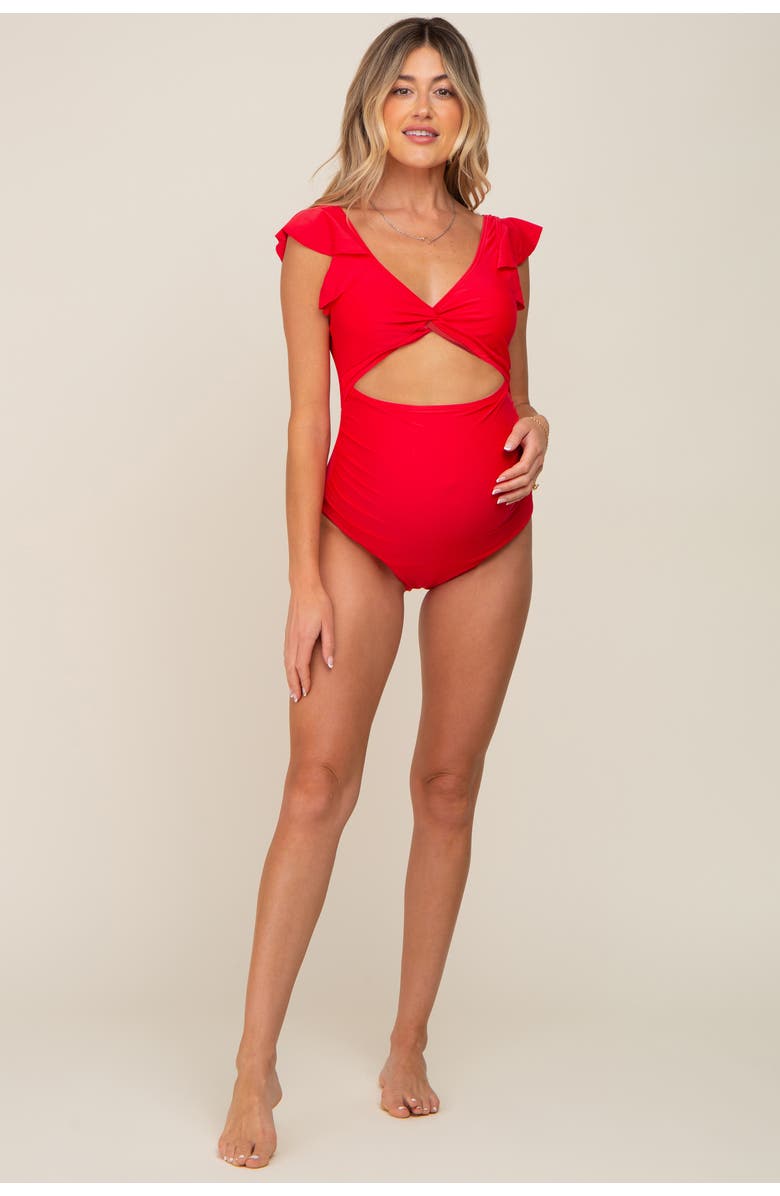 PinkBlush Cutout Flutter One Piece Swimsuit, Alternate, color, Red