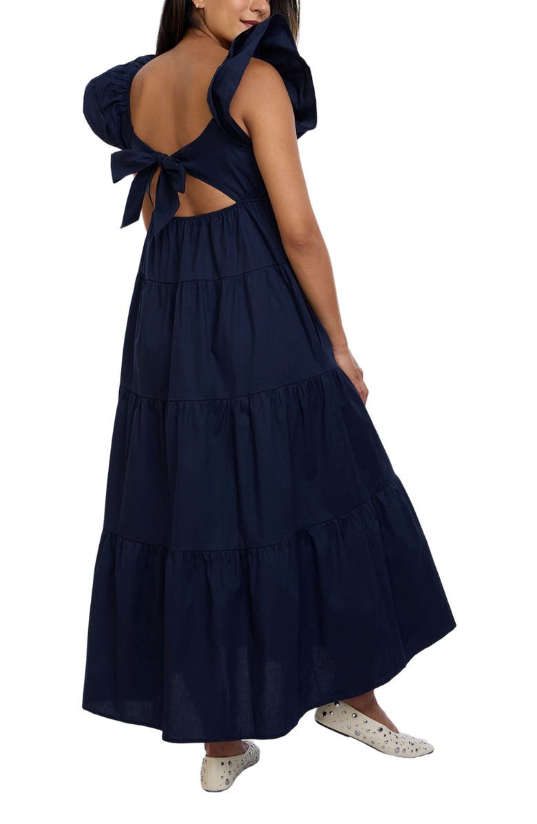 MOTHERHOOD MATERNITY Ruffle Sleeve Tie-Back Maternity Maxi Dress, Alternate, color, Navy Blazer