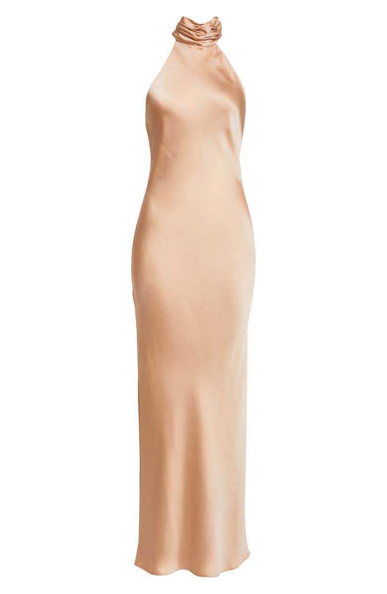 Ramy Brook Tatiana Halter Neck Satin Gown, Alternate, color, Light Champagne