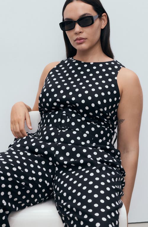 Mango Sleeveless Polka Dot Linen Blend Jumpsuit In Black