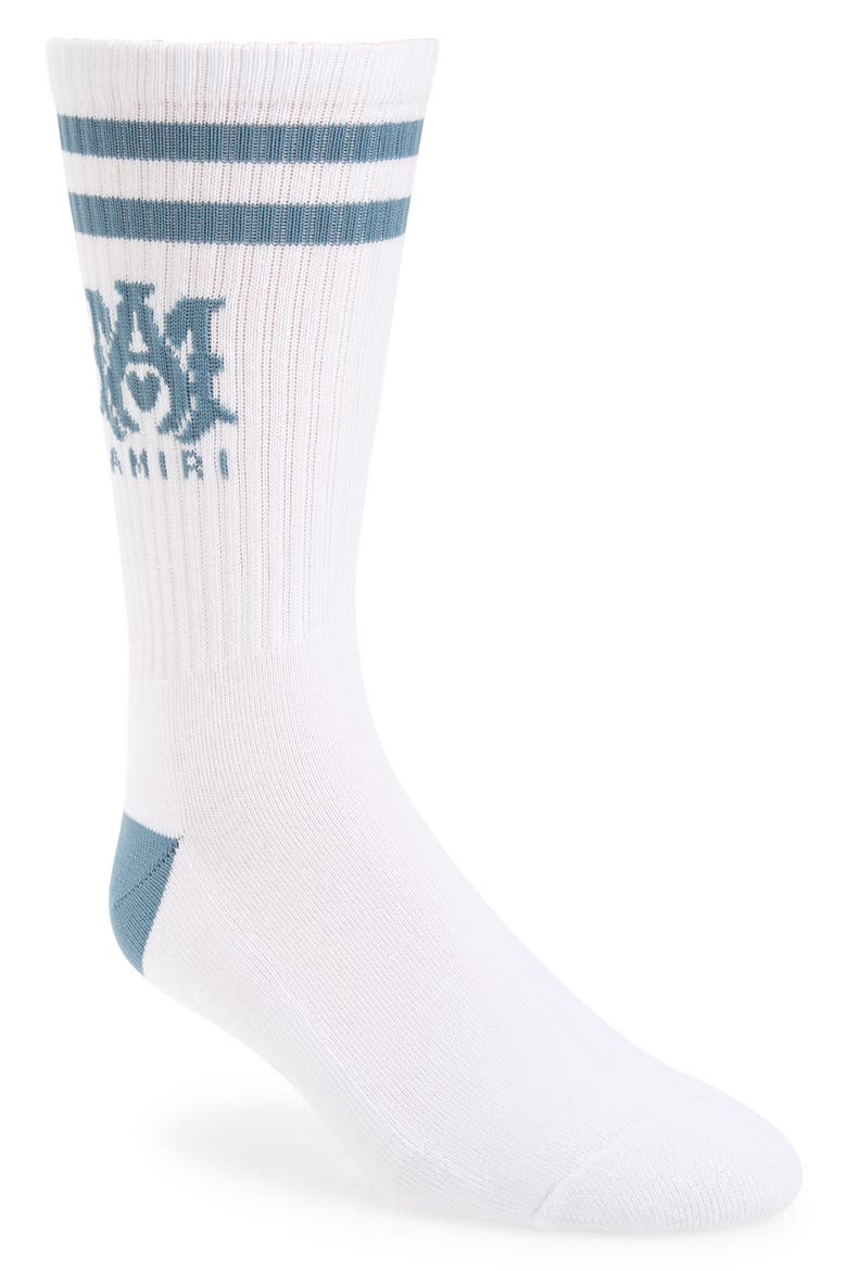 M.A. Logo Stripe Crew Socks, Main, color, BLUE