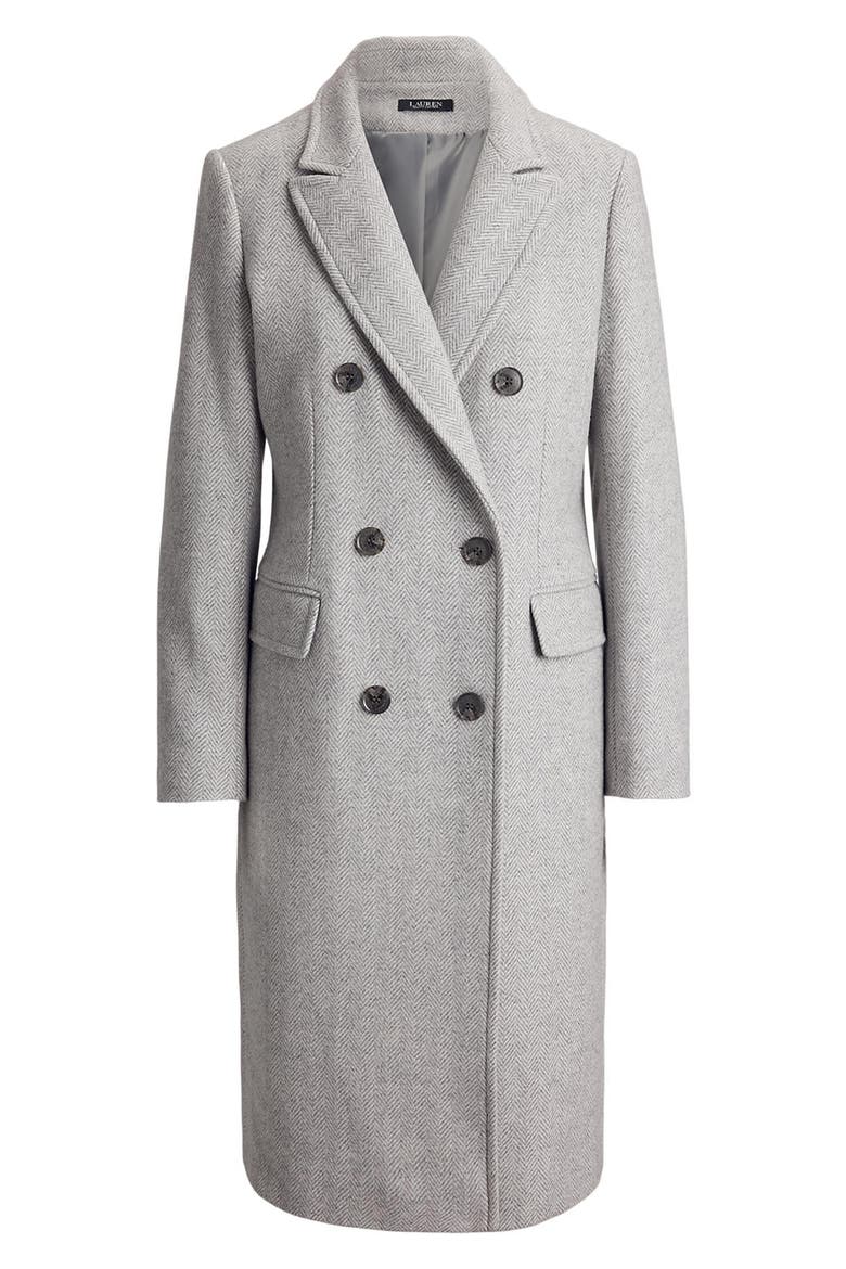 Double Breasted Wool Blend Coat, Alternate, color, CREAM/ GREY HERRINGBONE