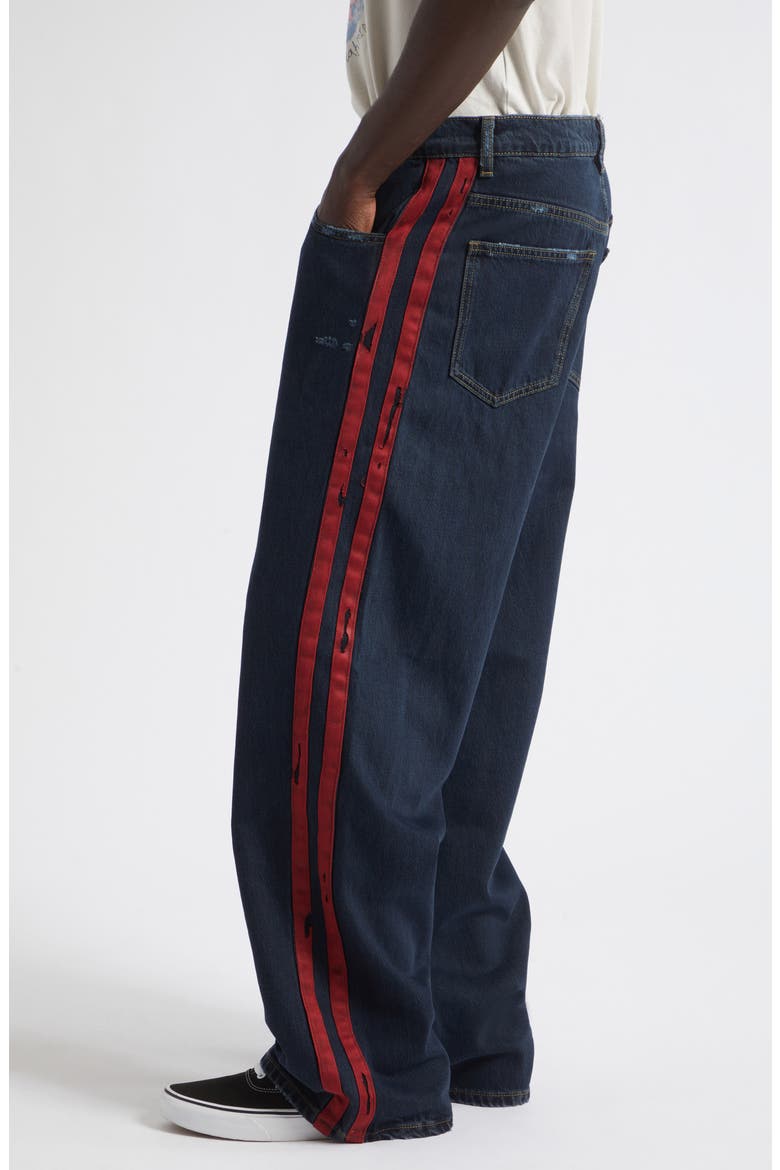 Destroyed Denim Track Pants, Alternate, color, DARK INDIGO WASH
