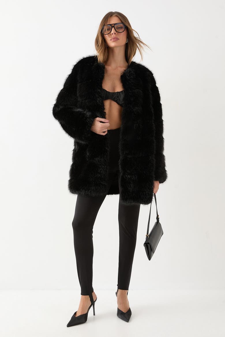 Panelled Faux Fur Coat, Alternate, color, Black