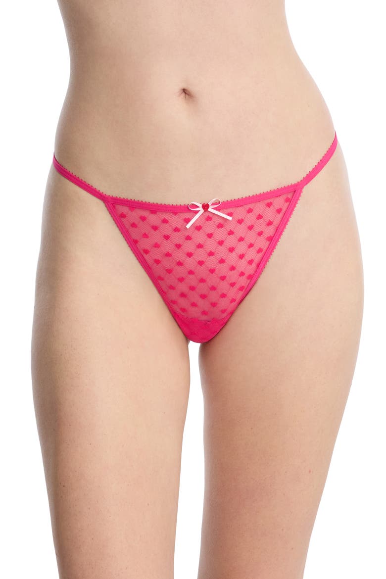 Heart Breaker Lace G-String Thong, Main, color, NEON FUCHSIA