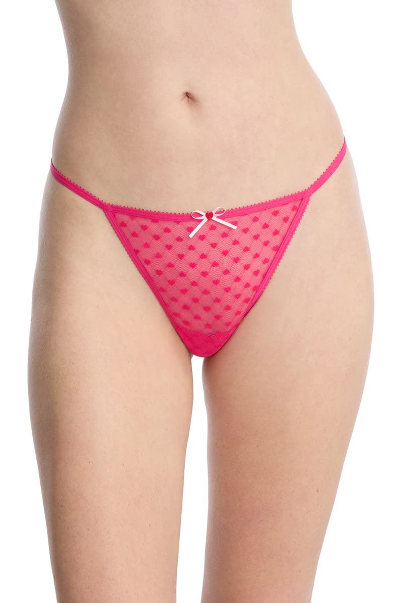 Skarlett Blue Heart Breaker Lace G-String Thong, Main, color, Neon Fuchsia